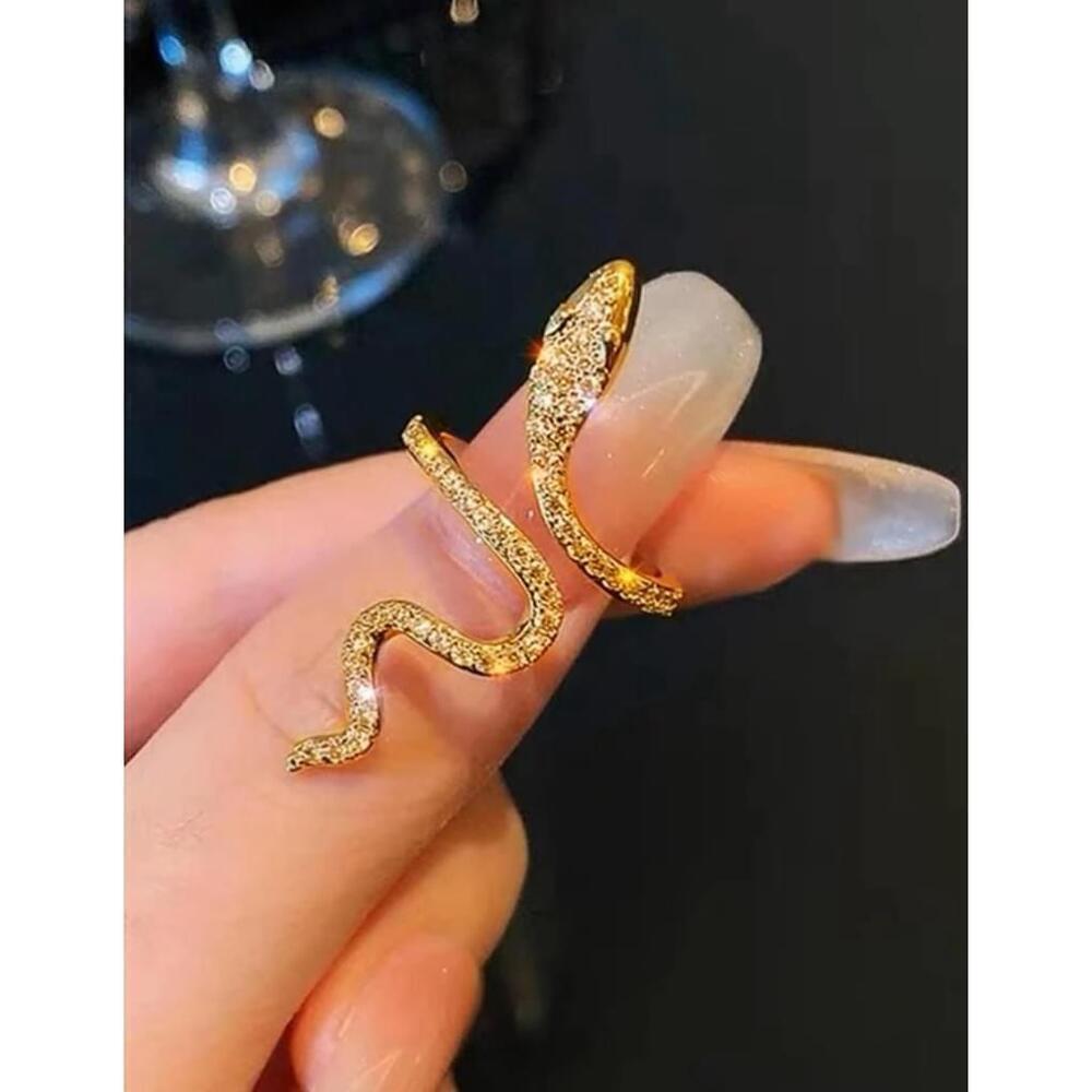 Adjustable Rhinestone Snake Shaped Gold Ring